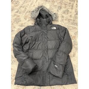 The North Face Womens 550 Fill Down Gotham Jacket Black Large Faux Fur Hood